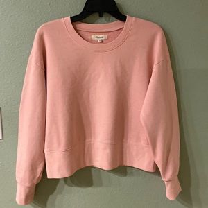 Madewell Peach Colored, Crew Neck, Cropped Long Sleeve Sweatshirt